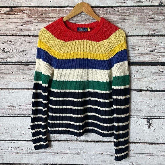 FINAL PRICE DROP! POLO RALPH LAUREN Striped Cotton Crew Neck Sweater Size Small - Picture 1 of 16